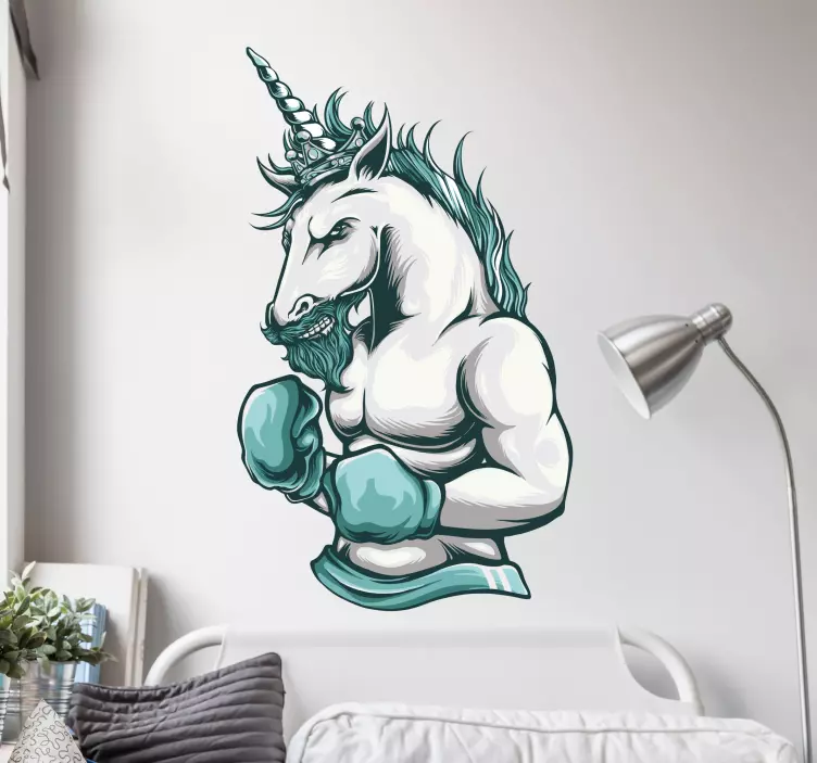 Boxing Unicorn Illustration dinosaur wall sticker - TenStickers