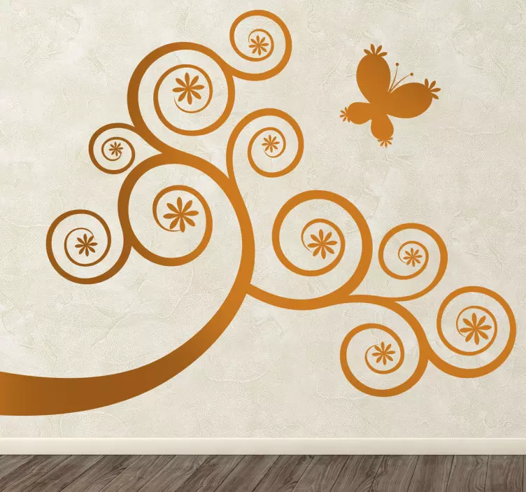 Swirly branch with butterfly wall sticker - TenStickers