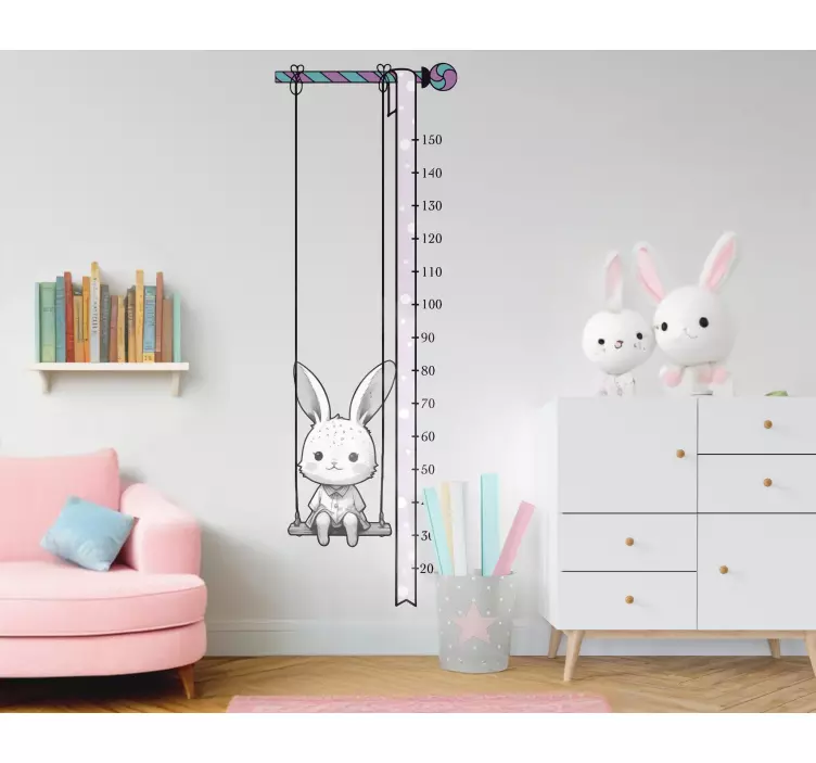 Bunny on swing height chart wall sticker - TenStickers