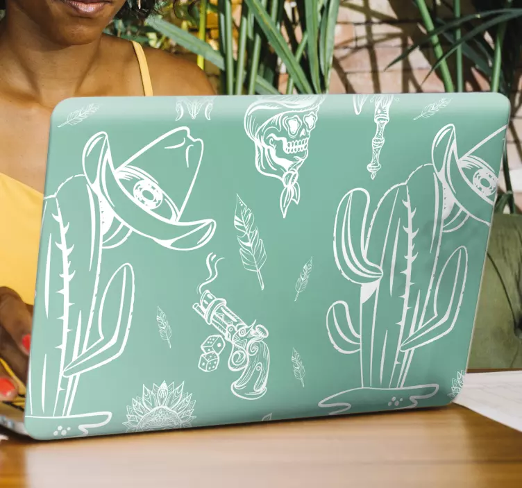 Cactus Themed Characters laptop skin - TenStickers