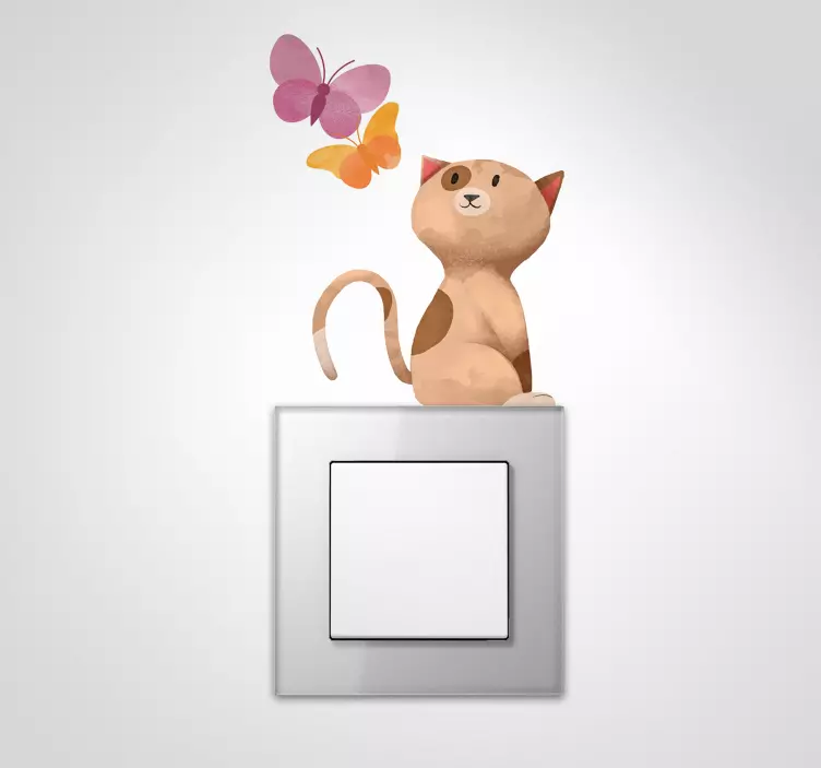Cat and butterflies light switch sticker - TenStickers