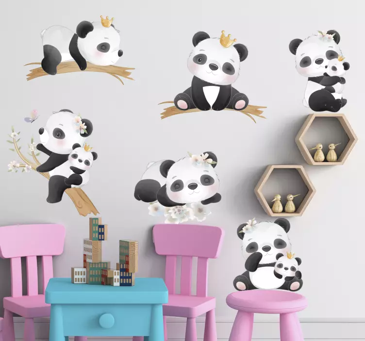 Cat sticker adorable panda family - TenStickers