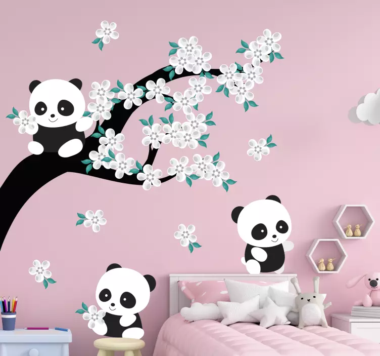 Cat sticker panda blossom scene - TenStickers