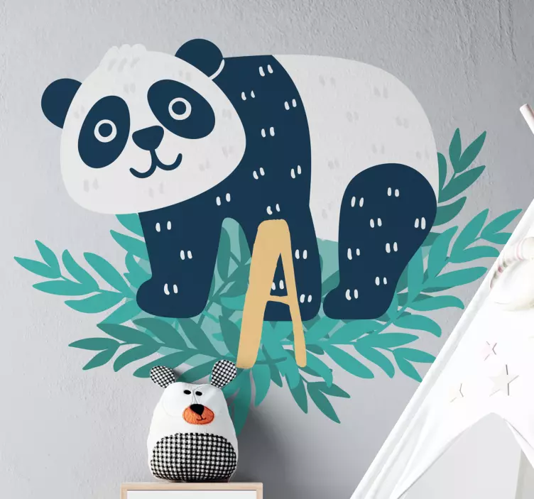 Cat sticker panda climbing leafy base - TenStickers