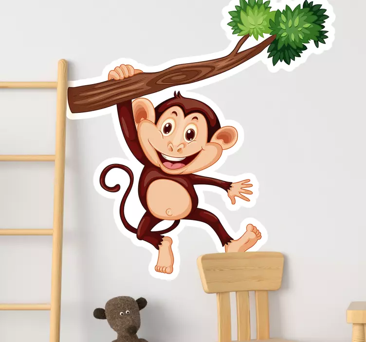 Cheeky Monkey Swinging pet sticker - TenStickers