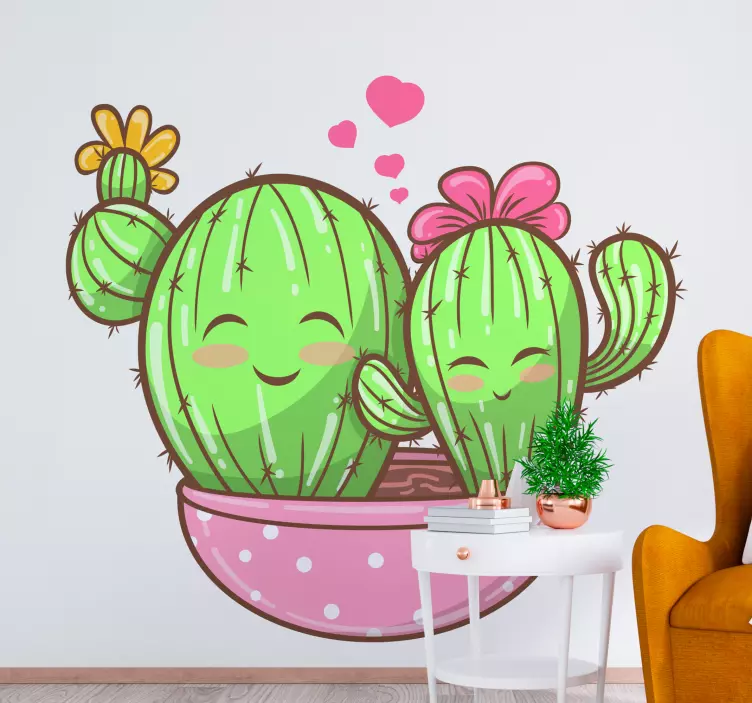 Cheerful cactus couple plant sticker - TenStickers