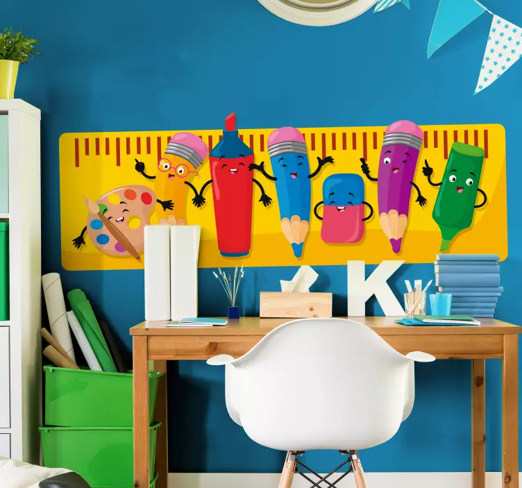 Cheerful Stationery Characters kid's sticker - TenStickers