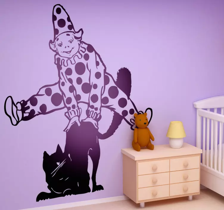 Clown Jumping Cat Wall Sticker - TenStickers