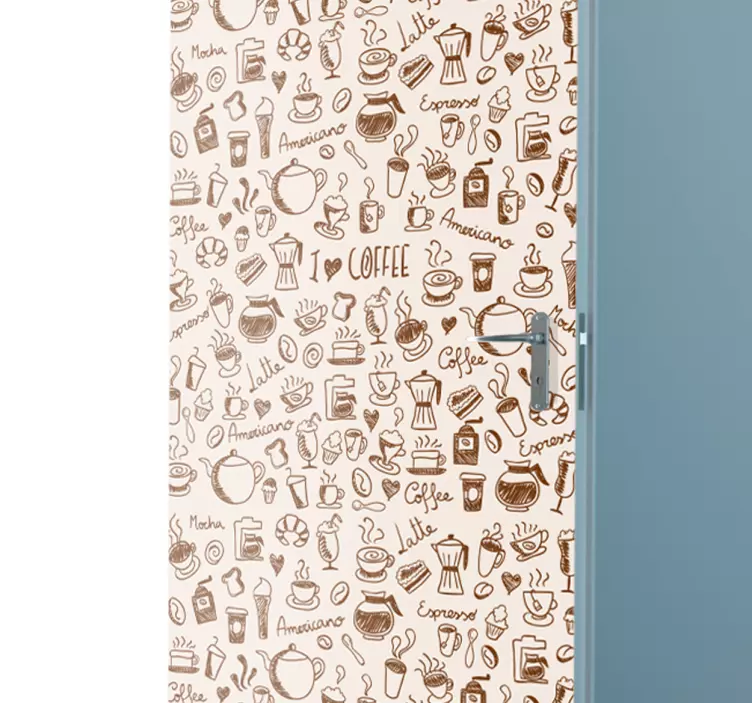 Coffee cups drawings door sticker - TenStickers