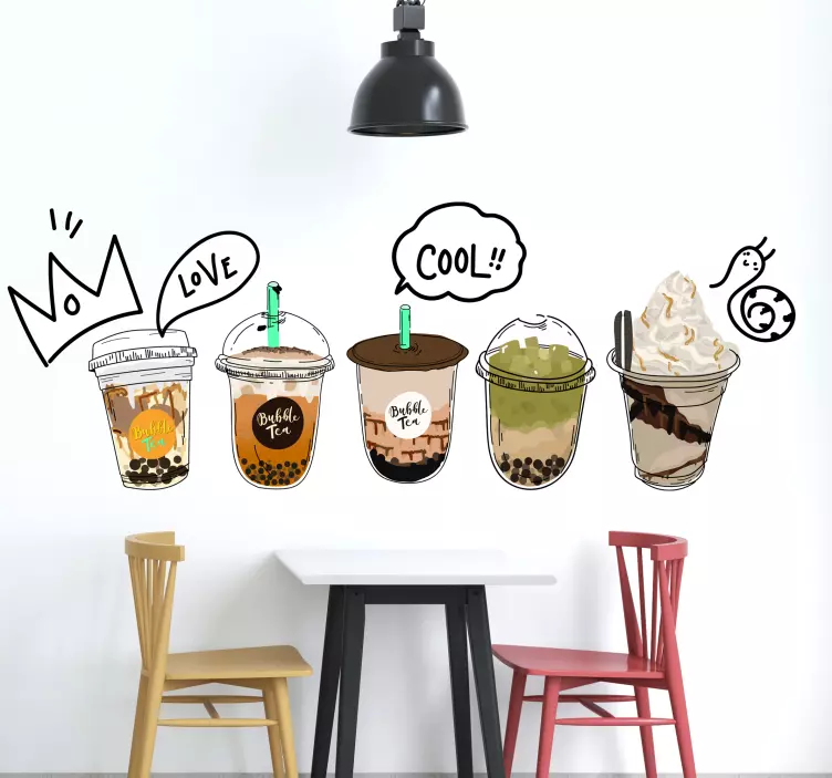 Collection bubble tea coffee icons with text sticker - TenStickers