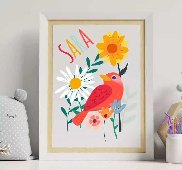 Colorful Bird Blooms cat sticker - TenStickers