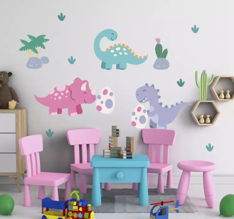 Colorful Cartoon Dinosaurs dinosaur wall sticker - TenStickers