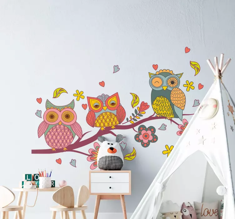 Colorful Owl Trio bird sticker - TenStickers