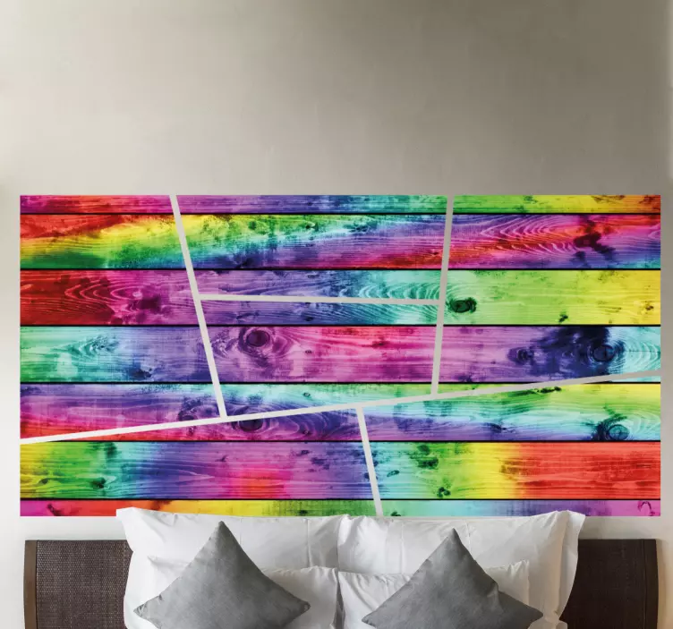 Colorful wooden panels living room wall sticker - TenStickers