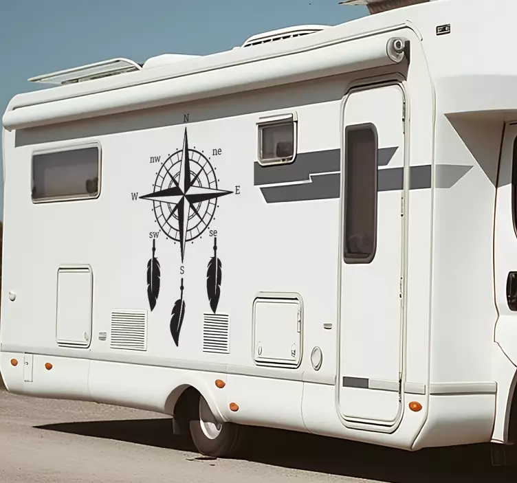compass with feathers caravan decals - TenStickers