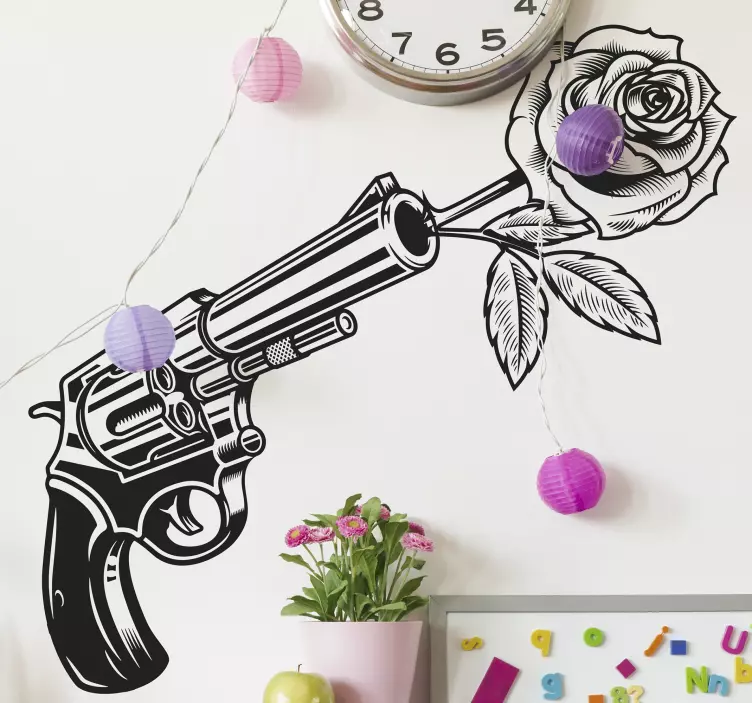 Cowboy revolver and rose wall sticker - TenStickers