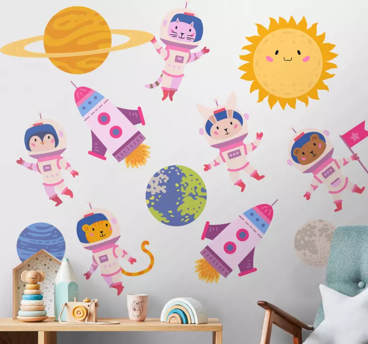 Cute astronauts adventure space sticker - TenStickers