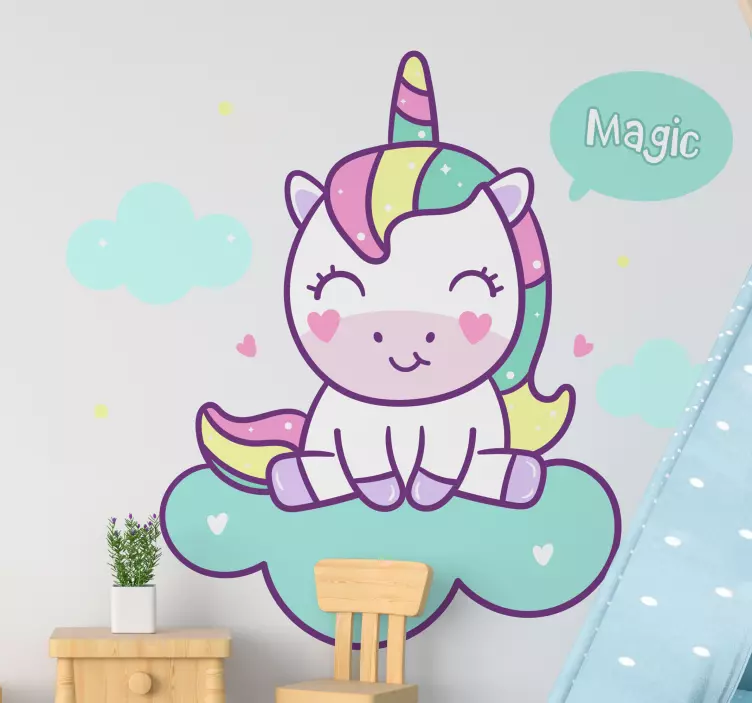 Cute cartoon magic unicorn sitting sticker - TenStickers