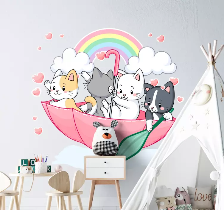 Cute Cat Umbrella cat sticker - TenStickers