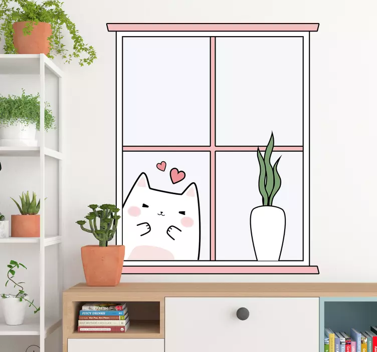 Cute Cat Window location sticker - TenStickers