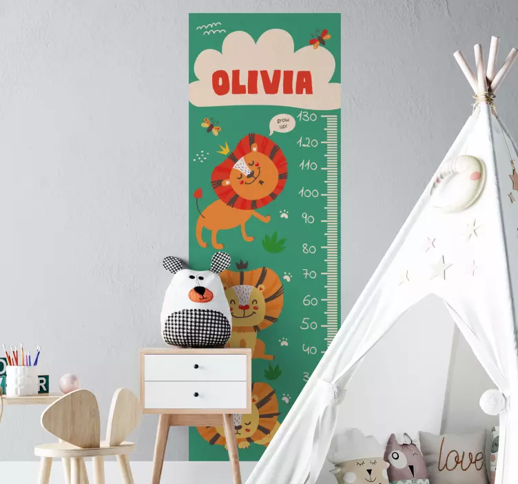 Cute Lion Growth Chart height scale sticker - TenStickers