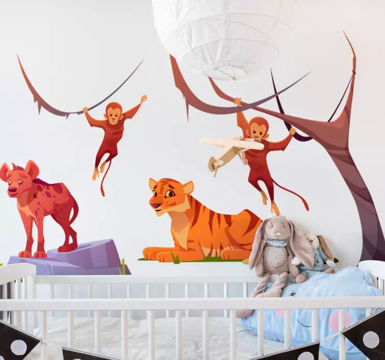 Dinosaur wall sticker whimsical jungle landscape - TenStickers