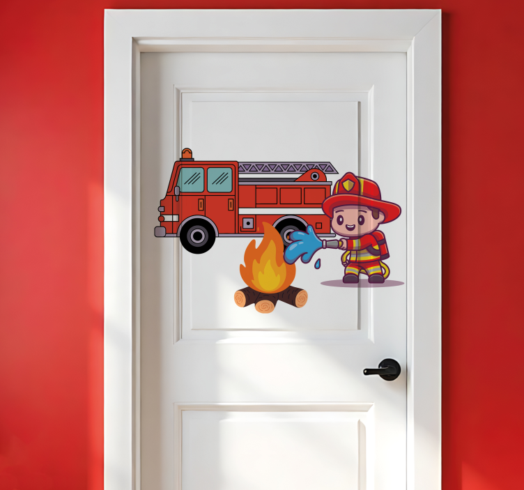 Door sticker firefighter for kids' room - TenStickers