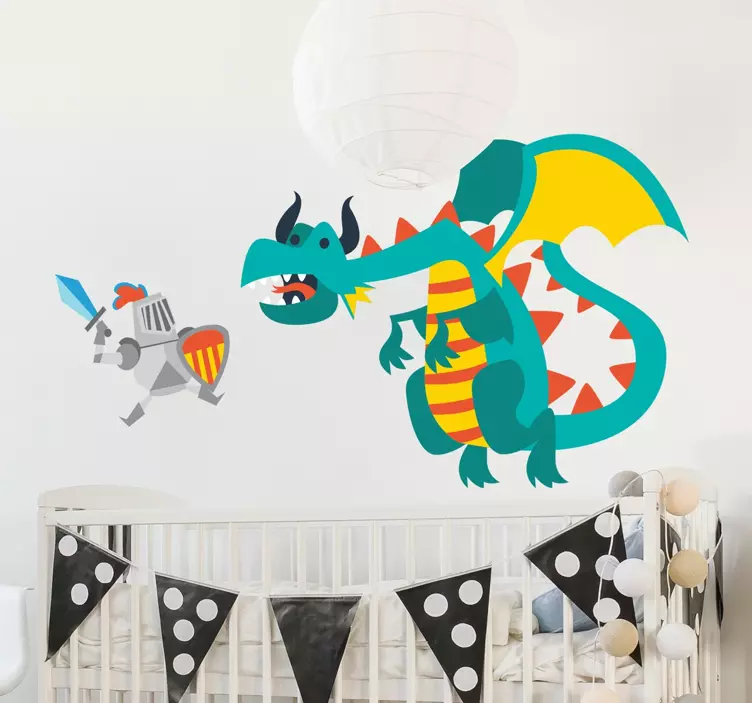 Dragon and knight illustration dinosaur wall sticker - TenStickers