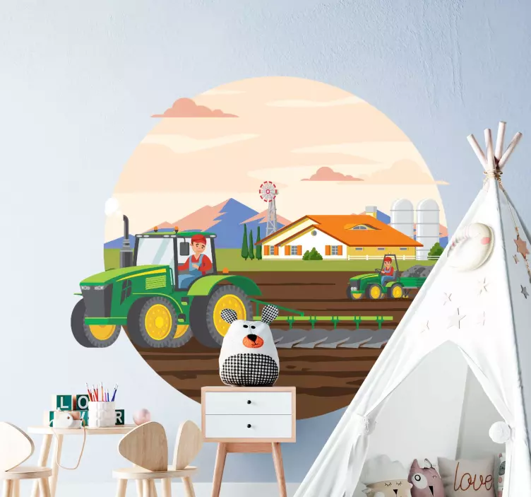 Farm animal sticker tractor farming scene - TenStickers