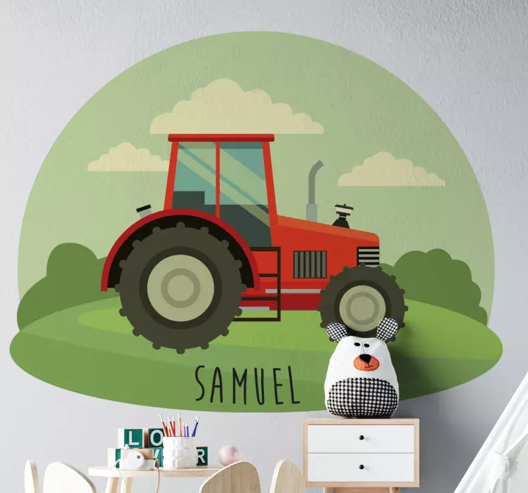 Farm animal sticker tractor with custom name - TenStickers