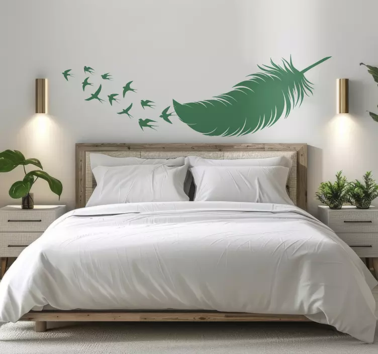Feather and birds wall sticker for bedroom - TenStickers