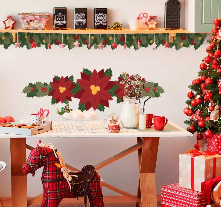 Festive Poinsettia Motif holiday sticker - TenStickers