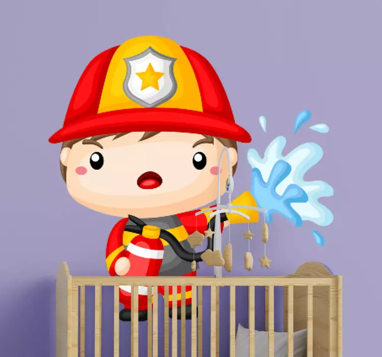 Firefighter Cartoon Character kid's sticker - TenStickers