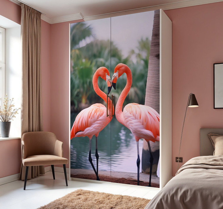 Flamingos heart furniture sticker - TenStickers