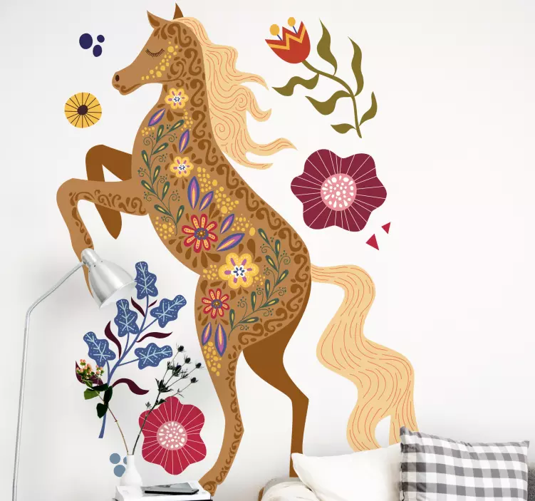 Floral Horse Pattern cat sticker - TenStickers