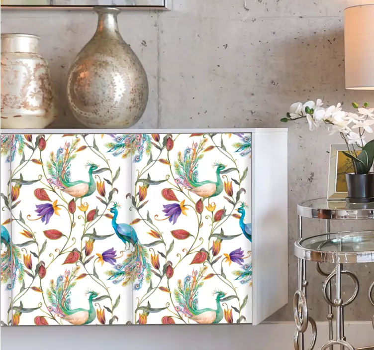 Floral peacock pattern furniture sticker - TenStickers