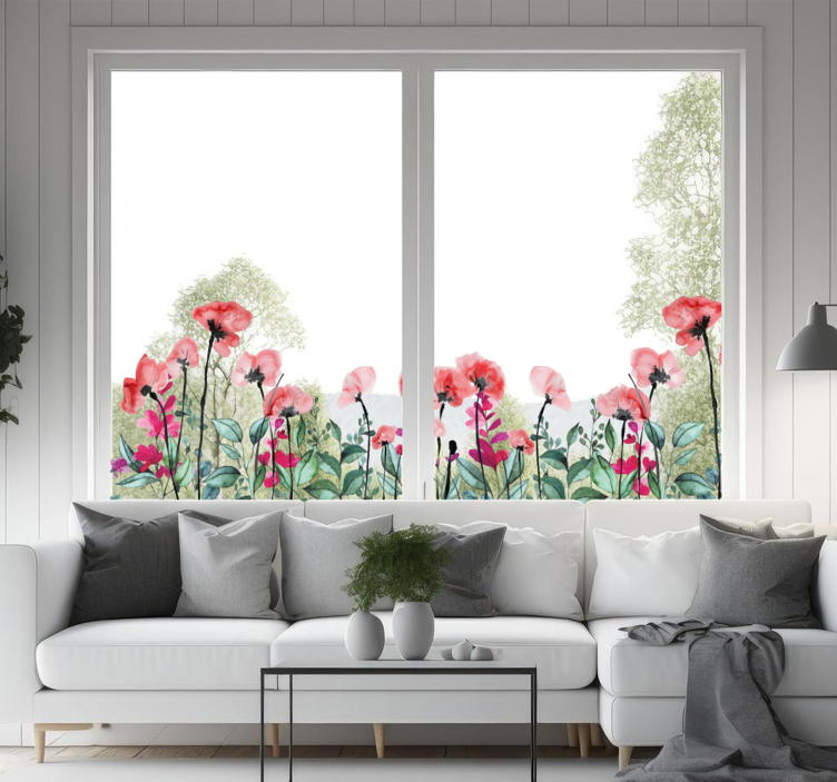 Flowering poppies window sticker - TenStickers