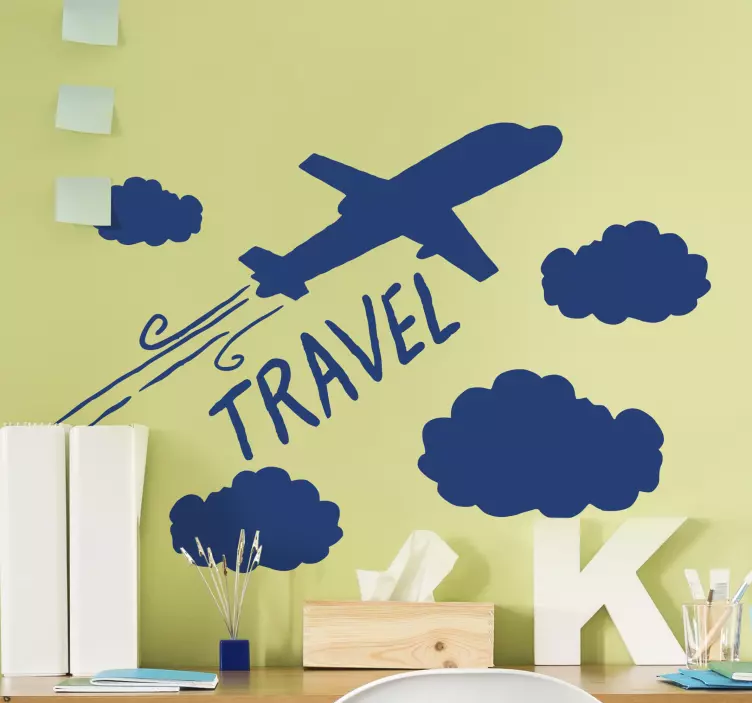 FLYING PLANE WITH CLOUDS travel stickers - TenStickers