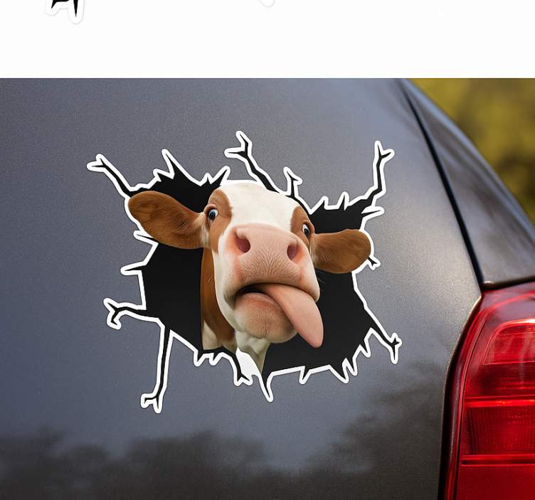 Funny cow breakthrough car sticker - TenStickers