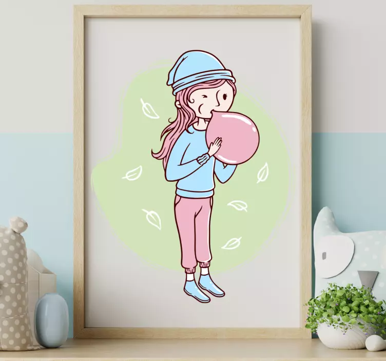 Girl Blowing Bubble kid's sticker - TenStickers