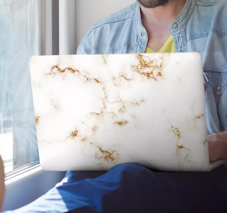 Golden and white marble laptop skins decal - TenStickers