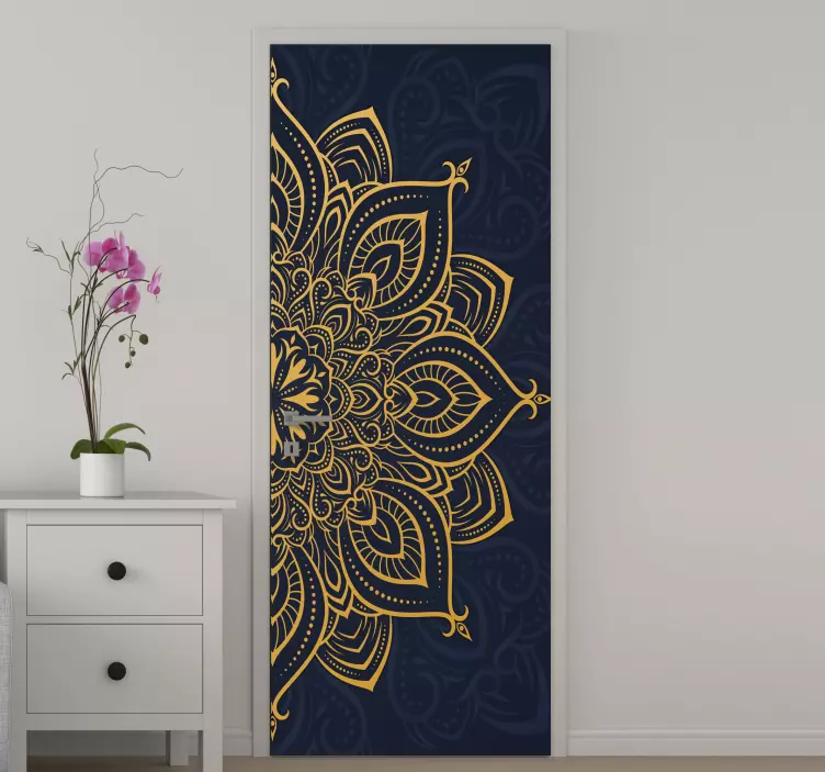 Golden luxury mandala door decal - TenStickers