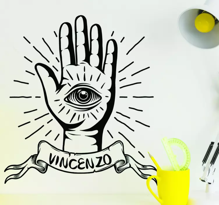 HAND WITH EYE AND NAME wall sticker - TenStickers