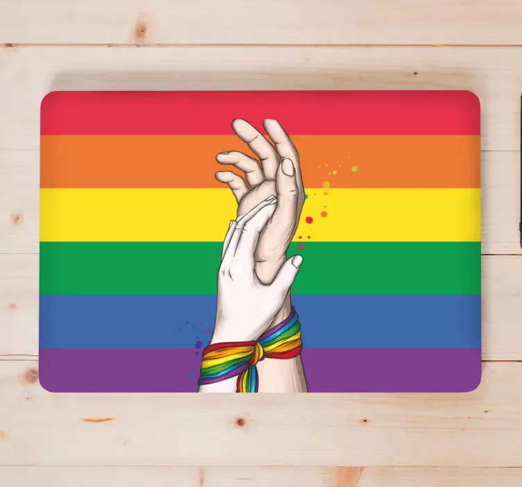 Hands Intertwined Rainbow laptop skin - TenStickers