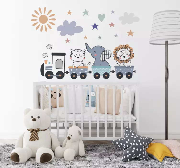 Happy animals train sticker illustration - TenStickers