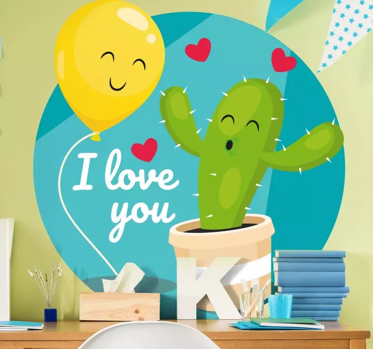 Happy Cactus Balloon nature wall sticker - TenStickers