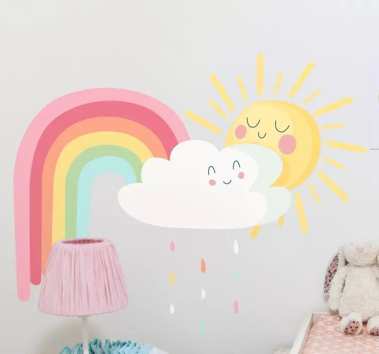 Sun and clouds with rainbow cartoon sticker - TenStickers