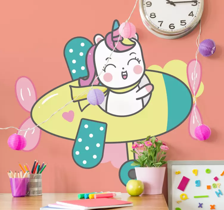 Happy Unicorn Airplane monster sticker - TenStickers