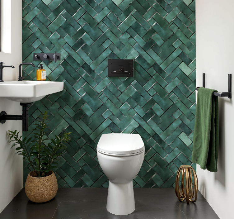 Herringbone green bathroom wall sticker - TenStickers