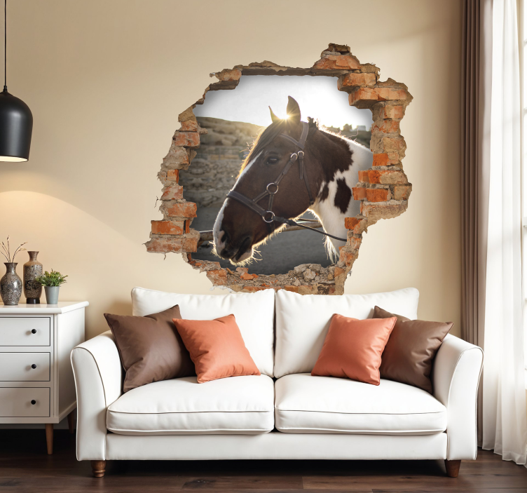 Horse Through Wall 3D sticker - TenStickers